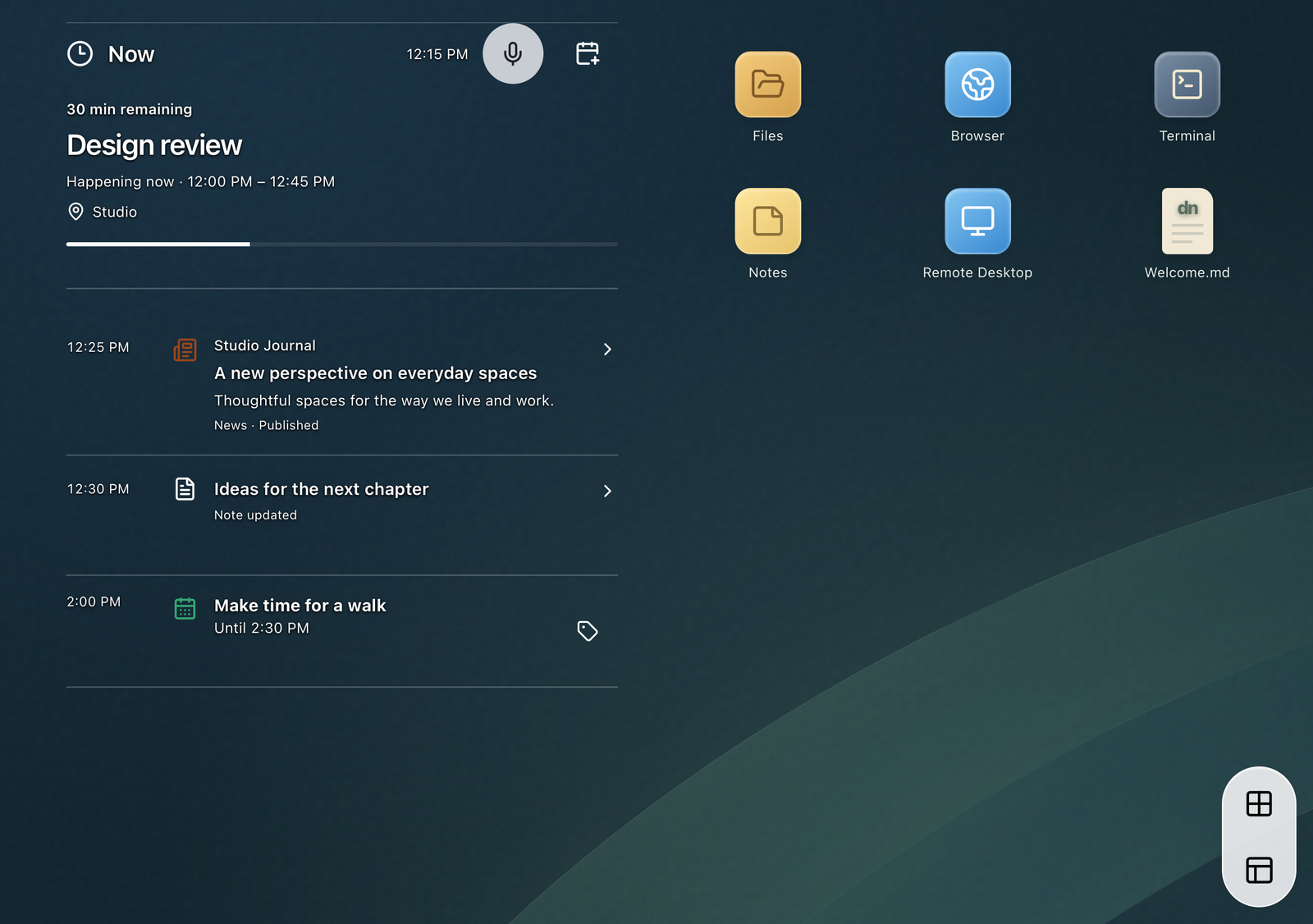 DNDesk timeline on an expanded Duo layout