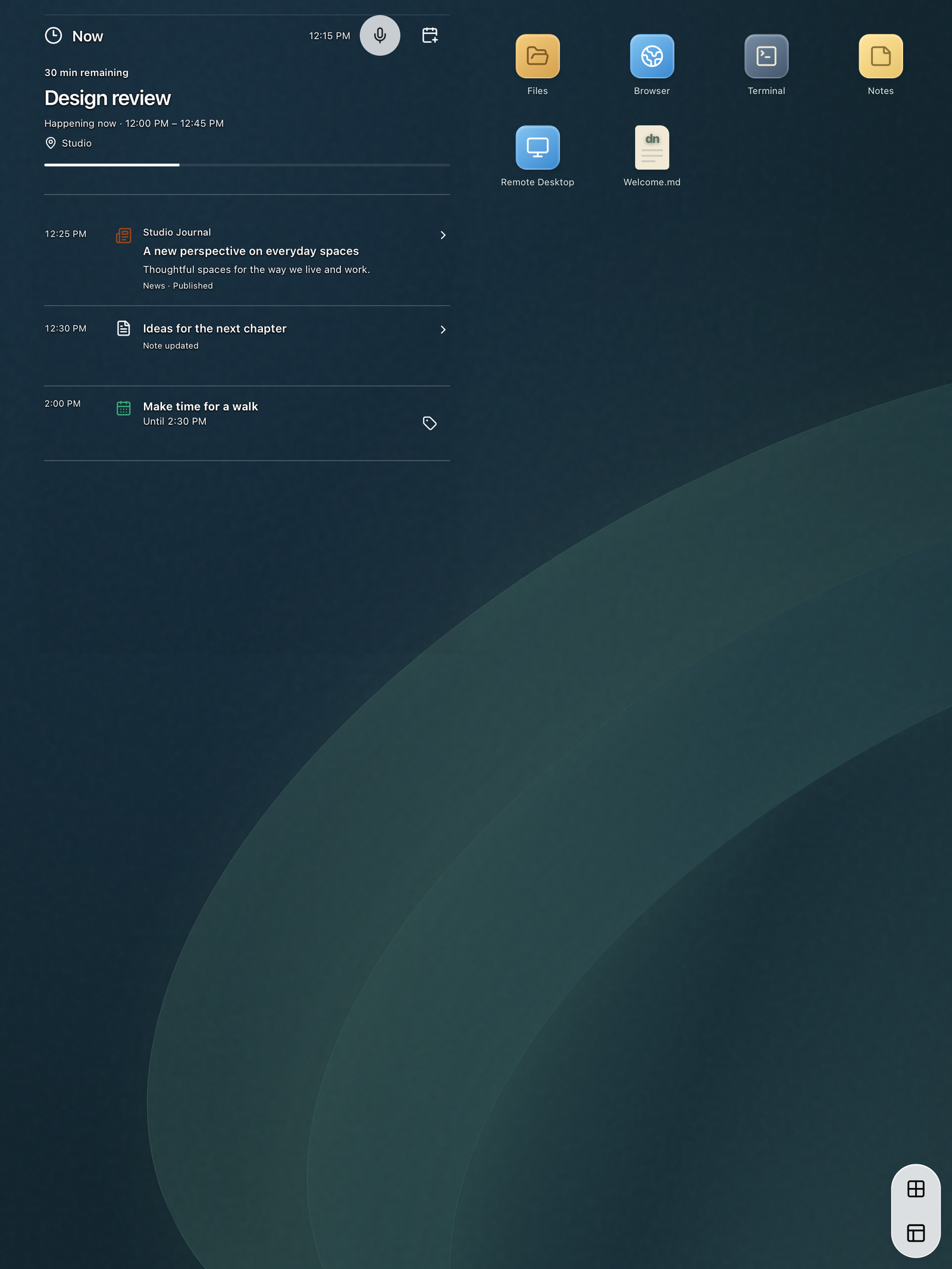 DNDesk timeline on a tablet layout